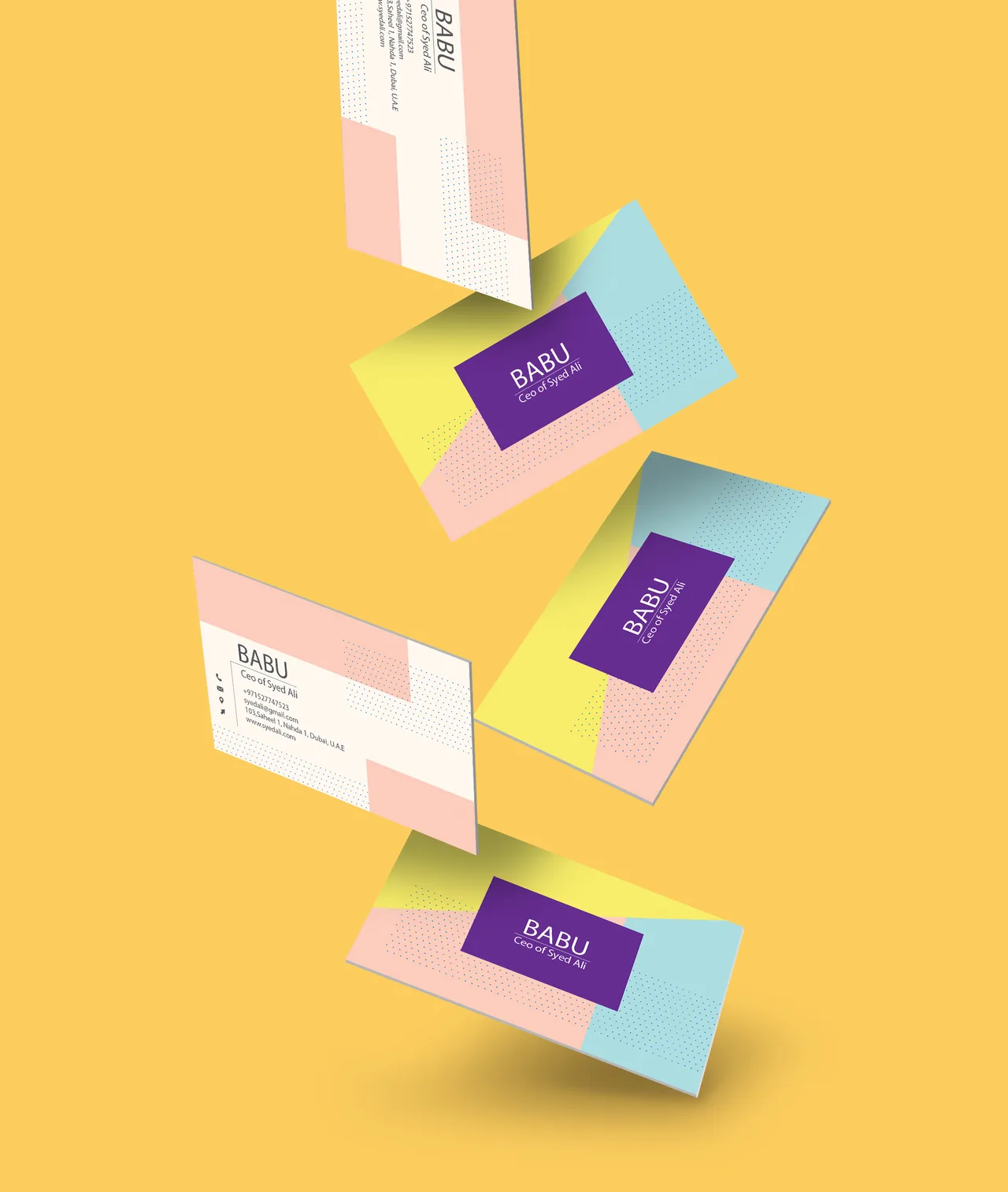Business card system on a yellow ground