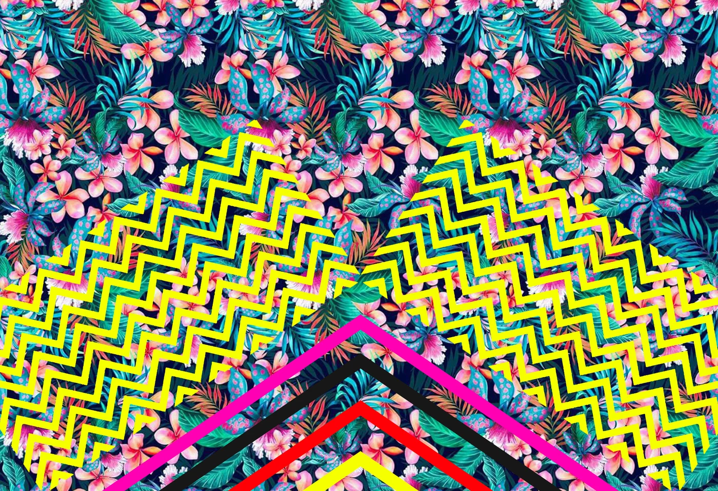 EGO — tropical digital print, sleeve placement