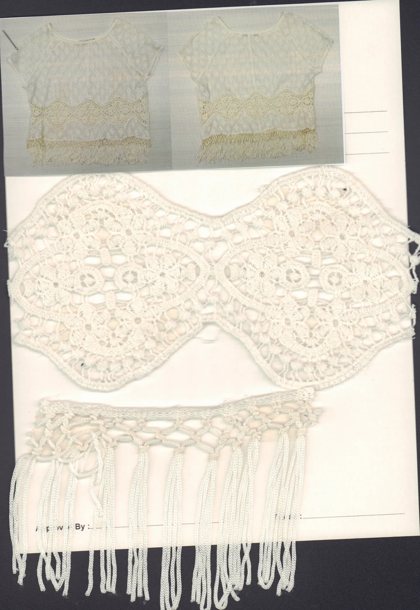 Lace bodice sample with fringing, Outfitters Festive 2016