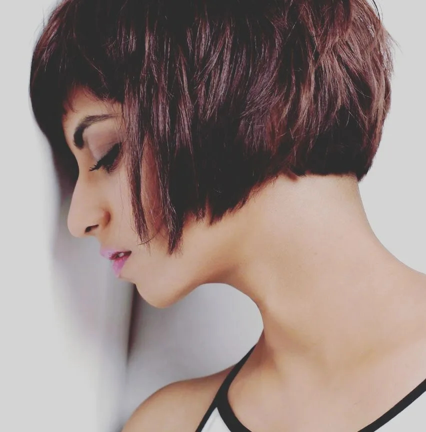 Beauty editorial, profile with sculpted hair