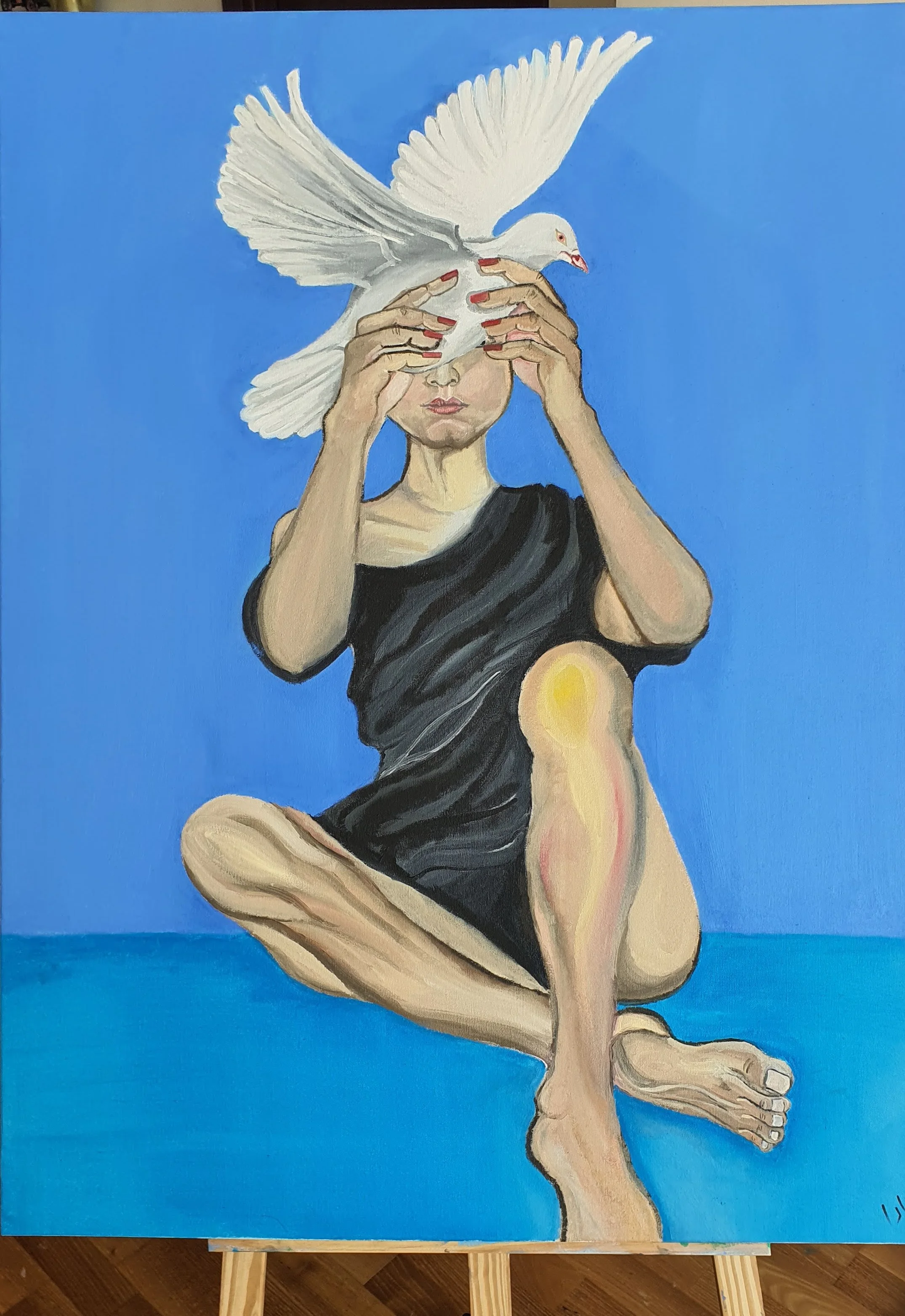 Wabi Sabi — original painting of a seated winged figure