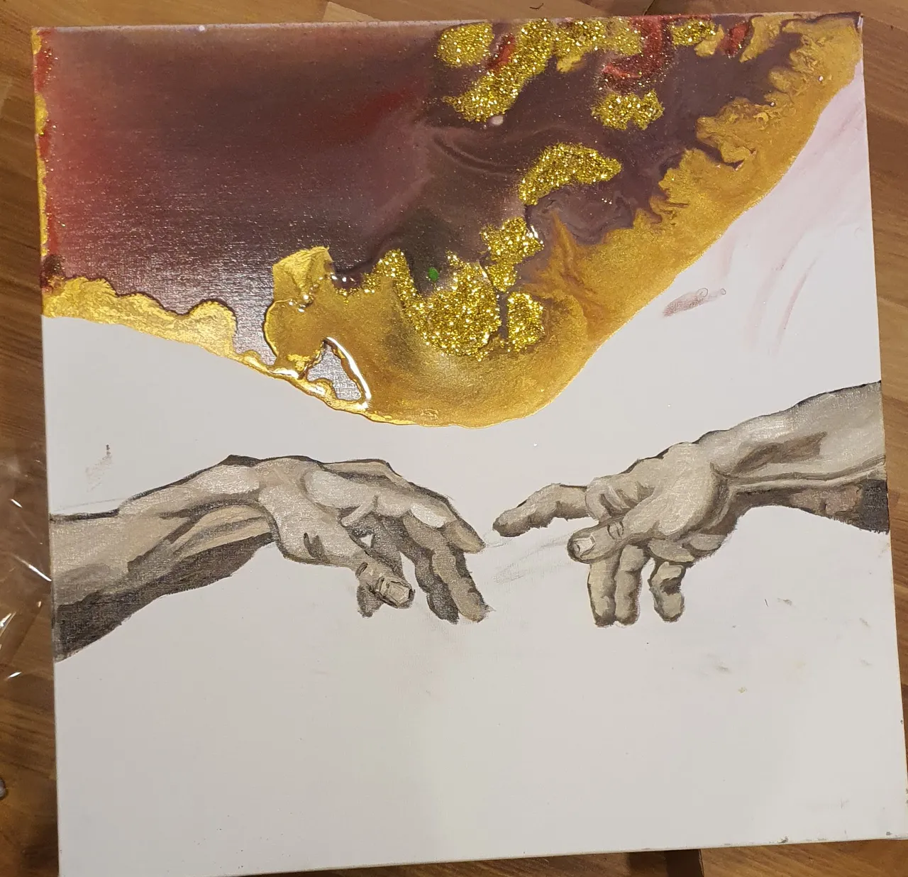 Wabi Sabi — original painting, reaching hands with gold leaf