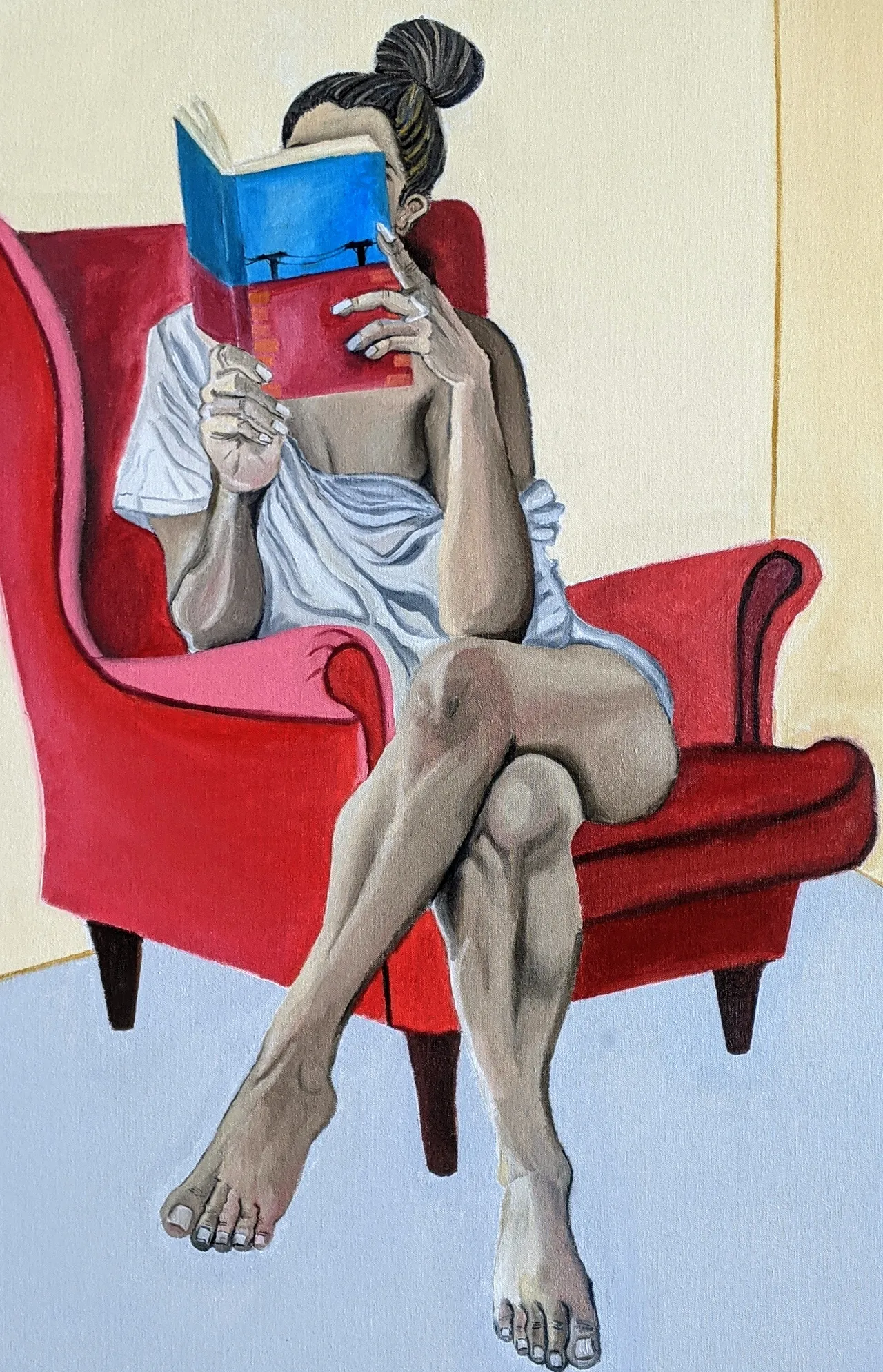 Wabi Sabi — original painting of a figure reading in a red armchair